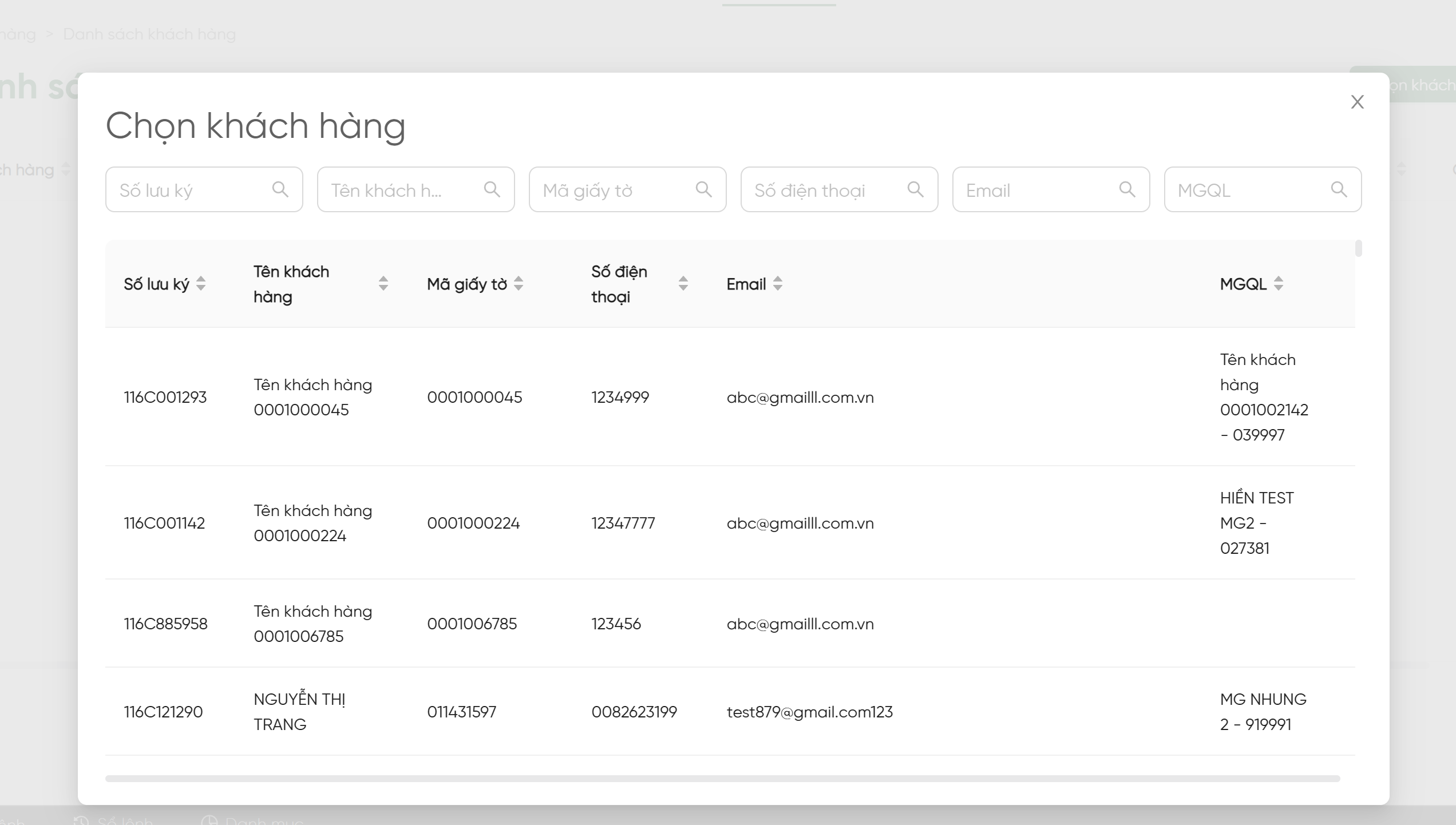 Chọn khách hàng